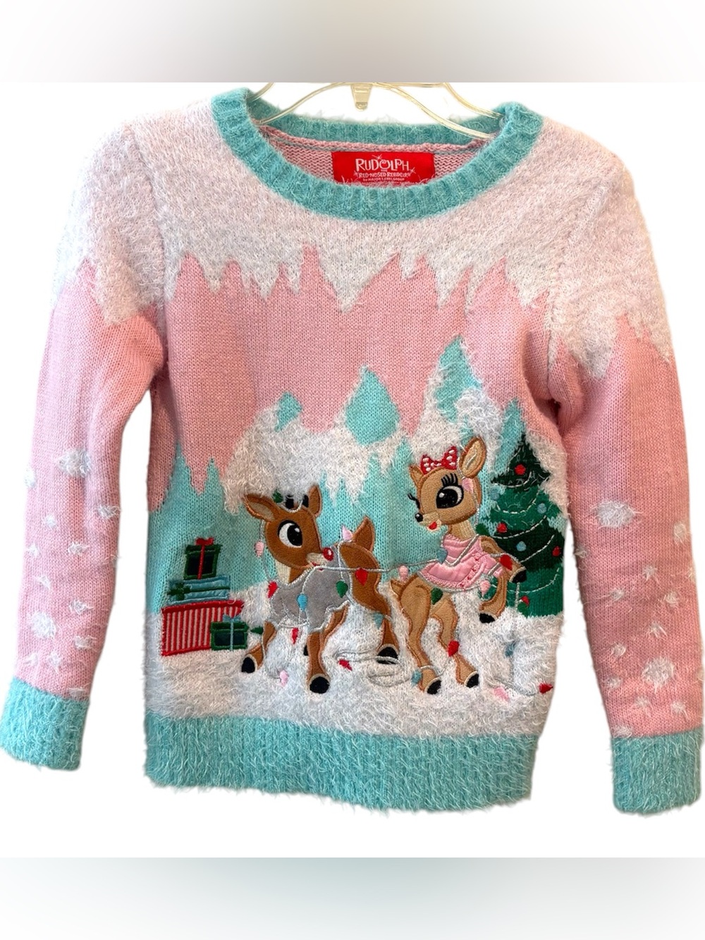 Rudolph The Red Nosed Reindeer Girls Christmas 3-D Graphic Sweater S/7 Holidays
